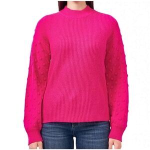 VINCE CAMUTO Pink Sweater Bobble Stitch Sleeve Knit Crew Neck Size M